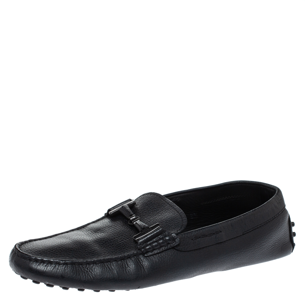 

Tod's Black Leather Double T Slip On Loafers Size