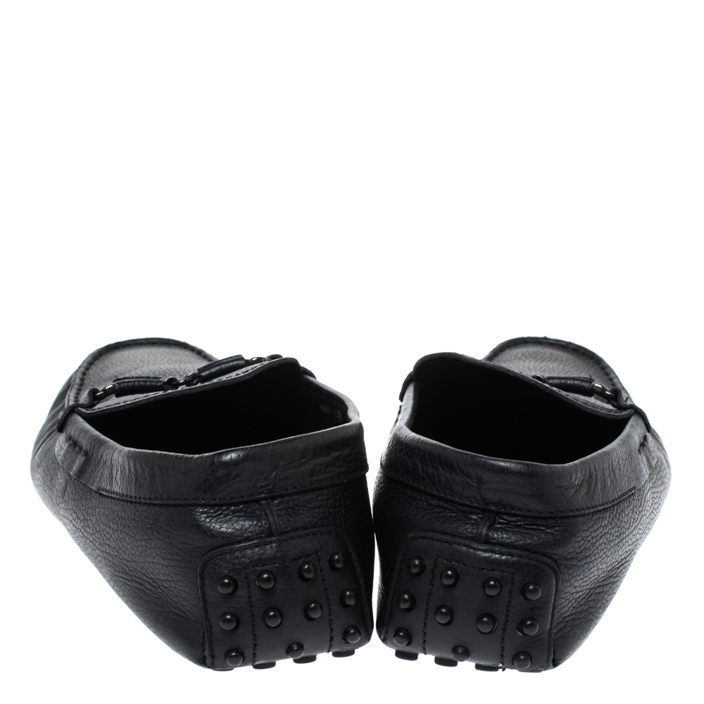 Tod`s Black Leather Double T Slip On Loafers Size 42.5 