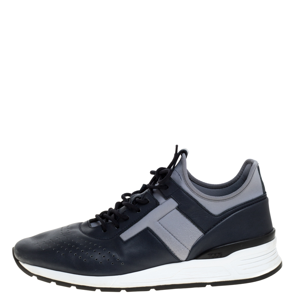 

Tod's Blue Perforated Leather and Fabric Lace Up Sneakers Size