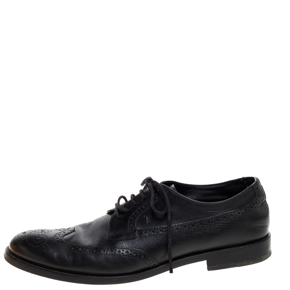

Tod's Black Brogue Leather Lace Up Derby Size