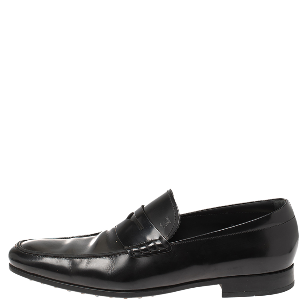 

Tod's Black Leather Penny Slip On Loafers Size