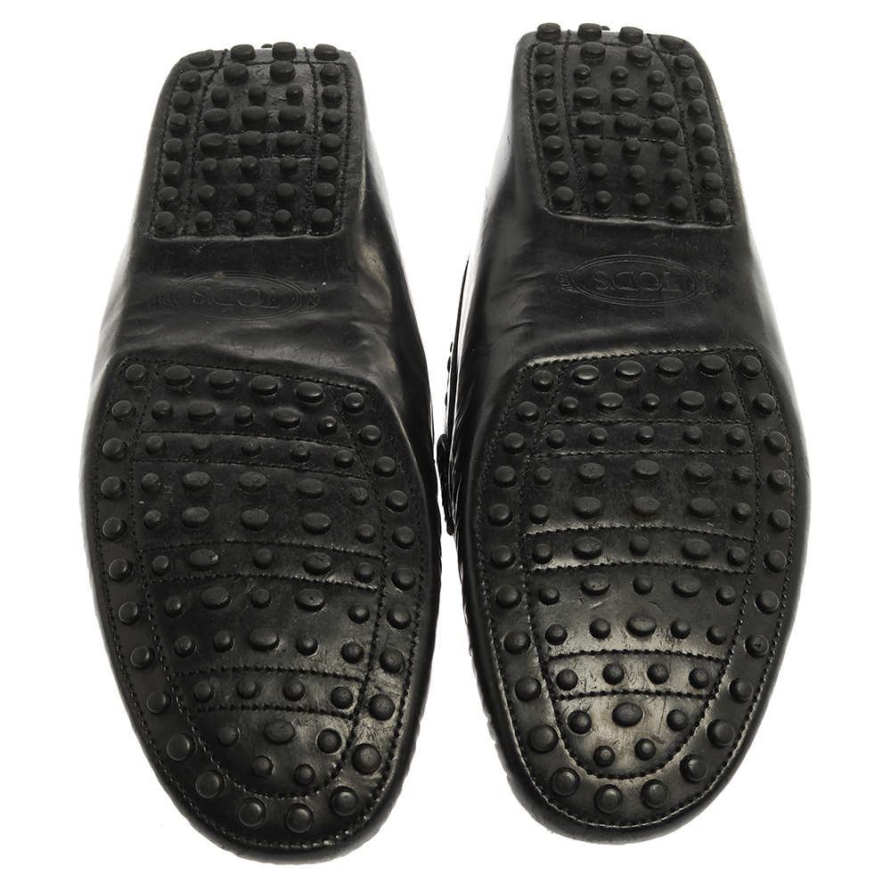 Tod`s Black Leather Double T Slip On Loafers Size 44 