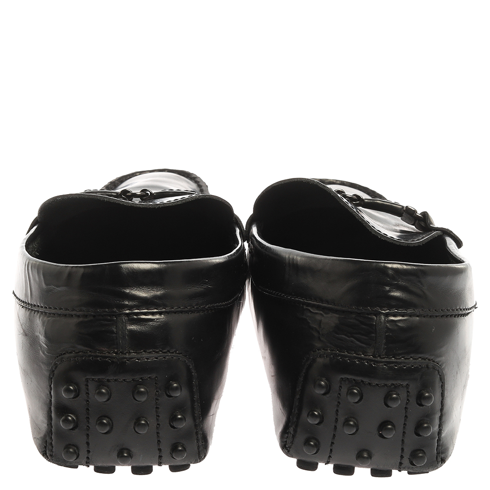 Tod`s Black Leather Double T Slip On Loafers Size 44 