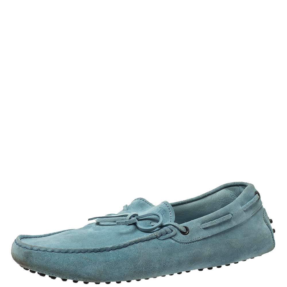 

Tod's Light Blue Suede Bow Slip On Loafers Size
