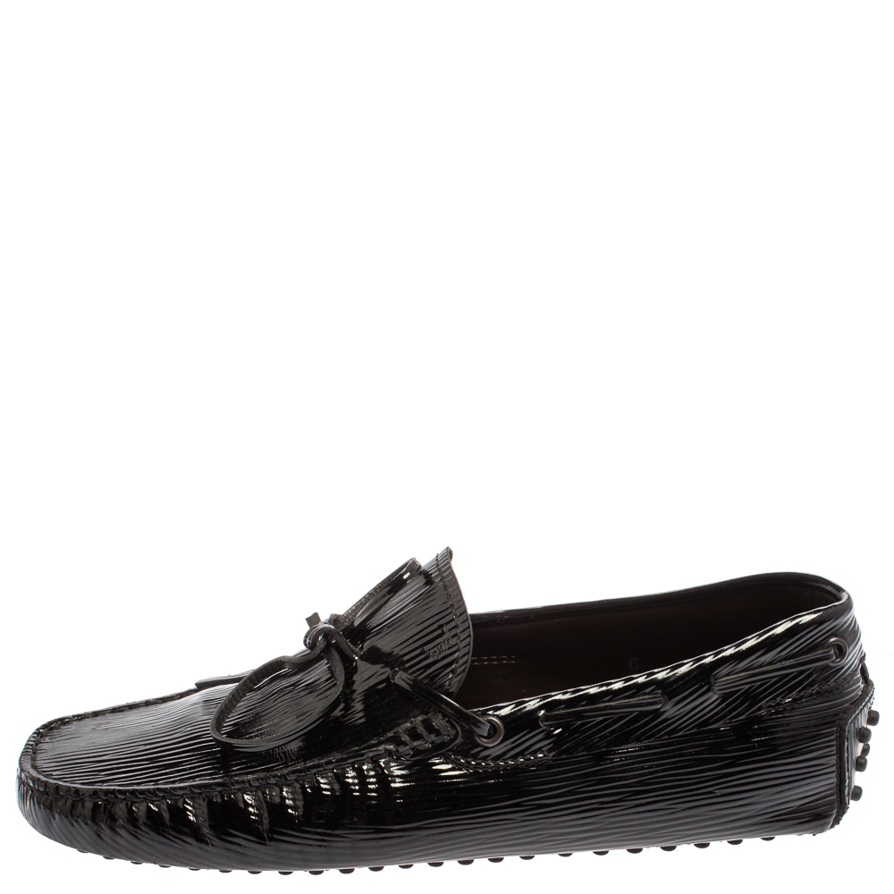 

Tod's Black Patent Leather Bow Slip On Loafers Size