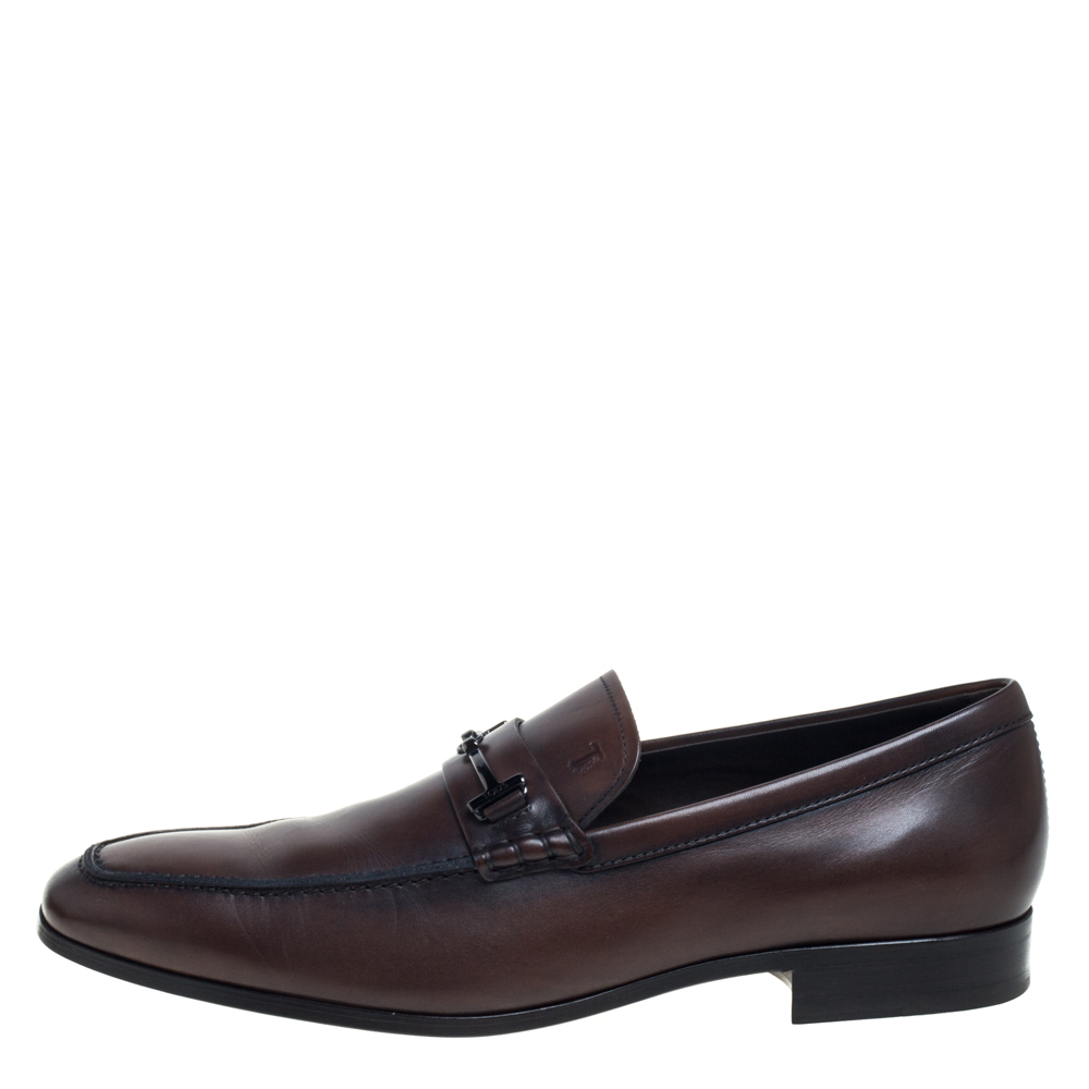 

Tod's Brown Leather Double T Slip On Loafers Size