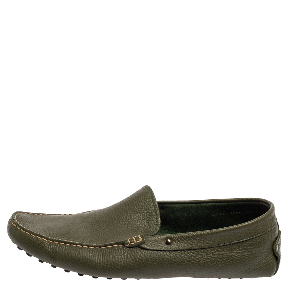 

Tod's Green Leather Gommino Driving Loafers Size