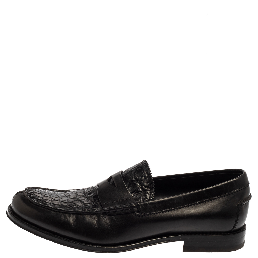 

Tod's Black Croc Embossed And Leather Slip On Loafer Size