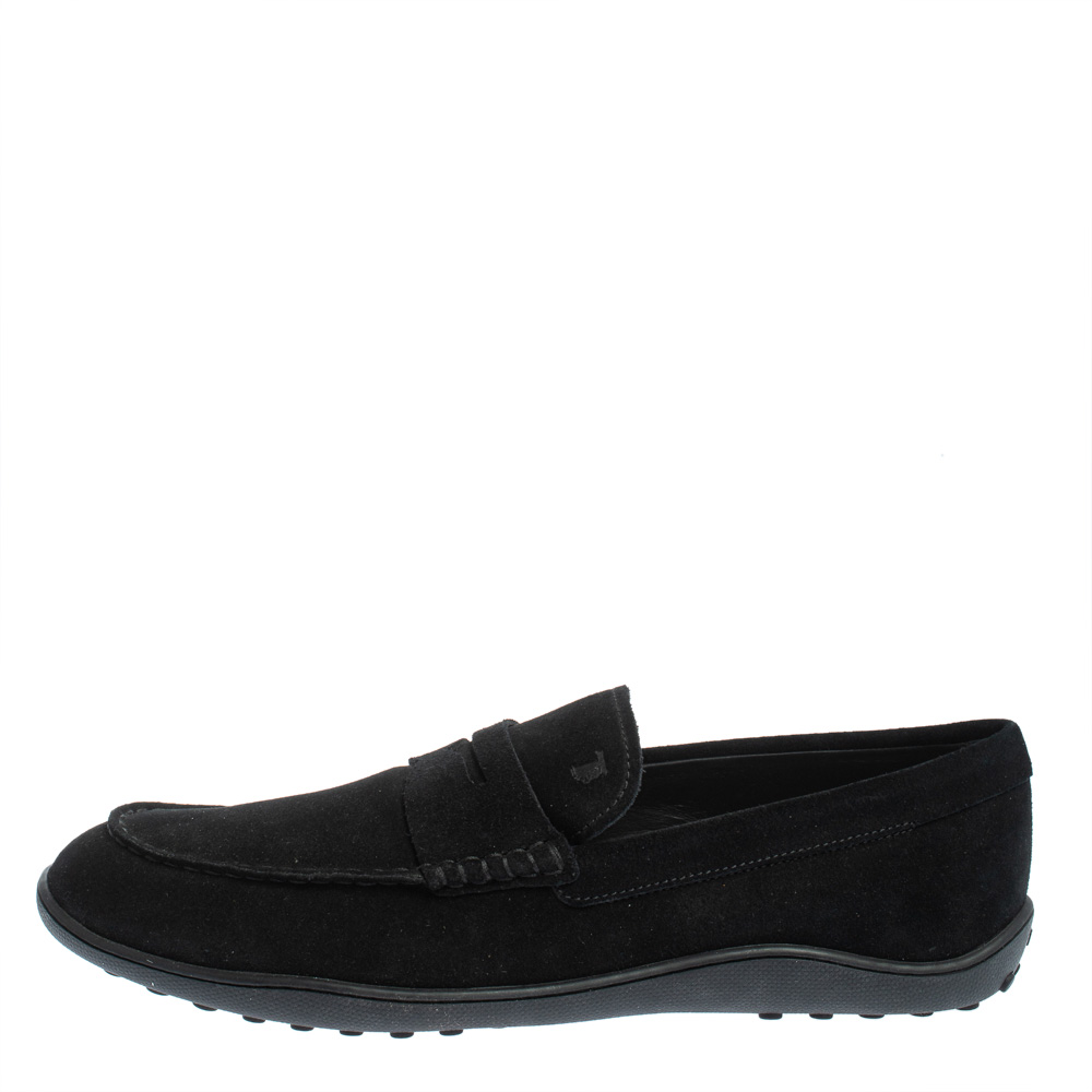 

Tod's Black Suede Penny Slip On Loafers Size