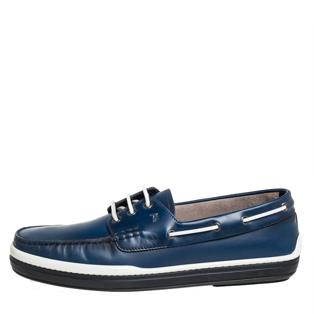 

Tod's Blue Leather Lace Up Boat Shoes Size