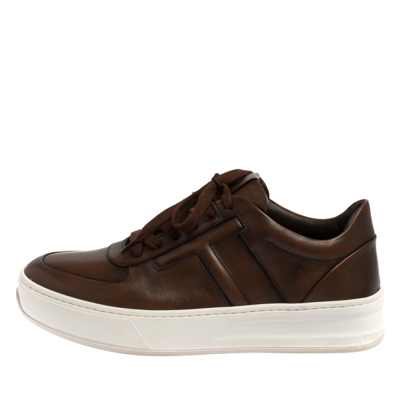 

Tod's Dark Brown Leather T-Logo Low Top Sneakers Size