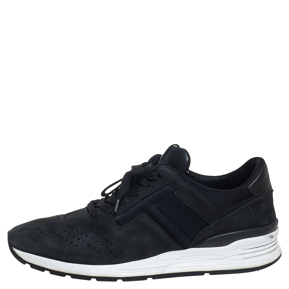 

Tod's Black Nubuck Leather T Logo Low Top Sneakers Size