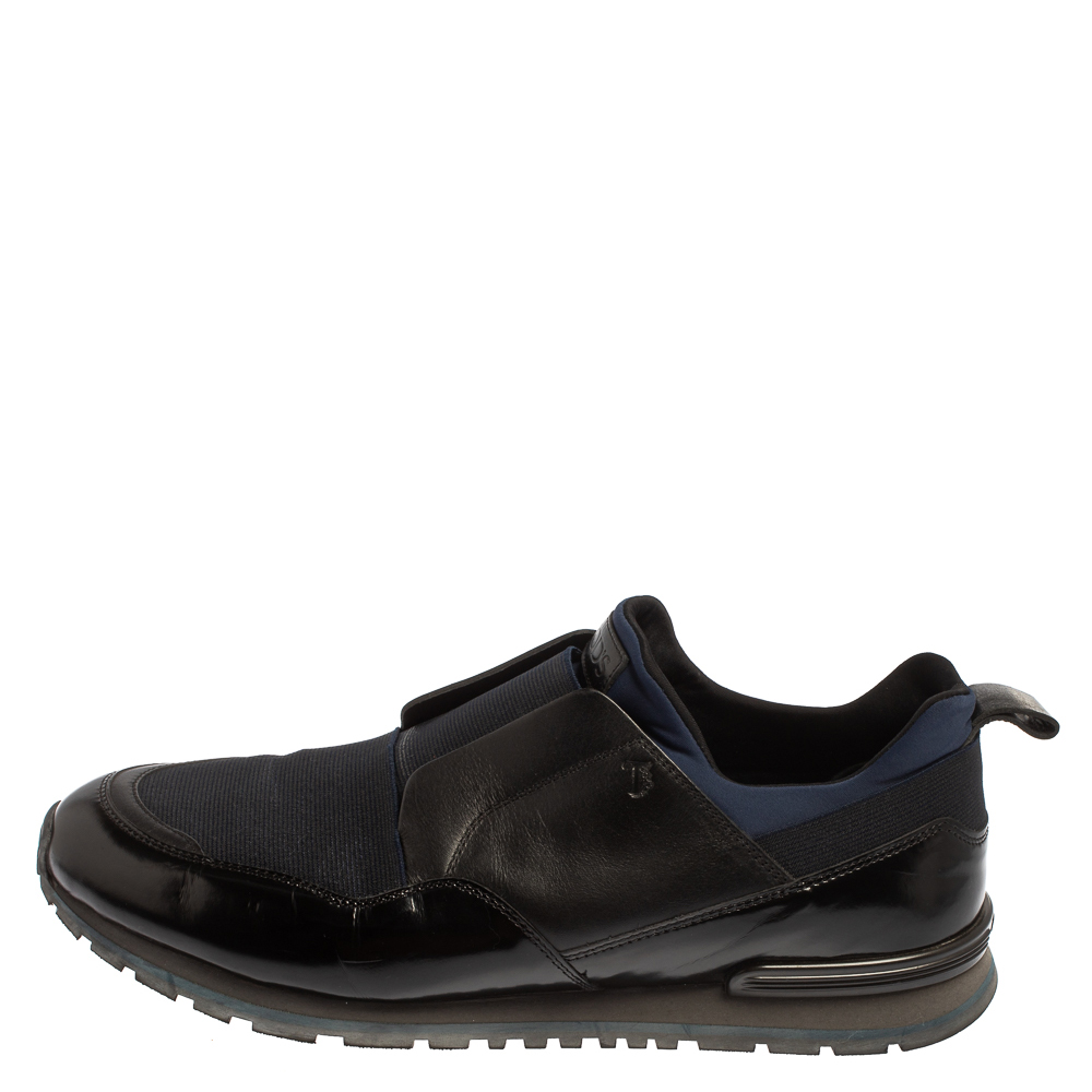

Tod's Blue/ Black Canvas And Leather Slip On Sneakers Size