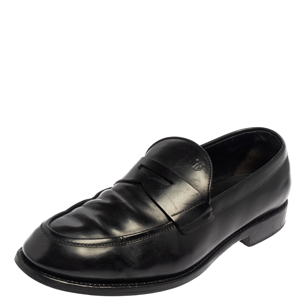 

Tod's Black Leather Penny Slip On Loafers Size 43
