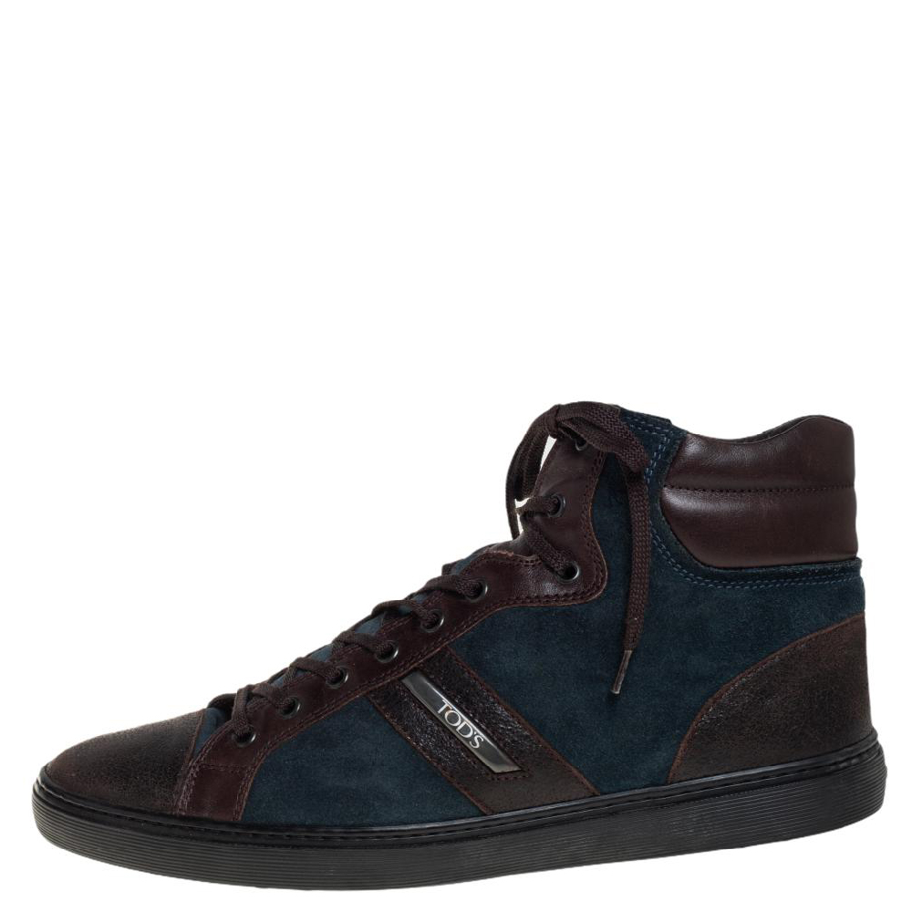 

Tods Blue/Brown Suede And Leather High Top Sneakers Size