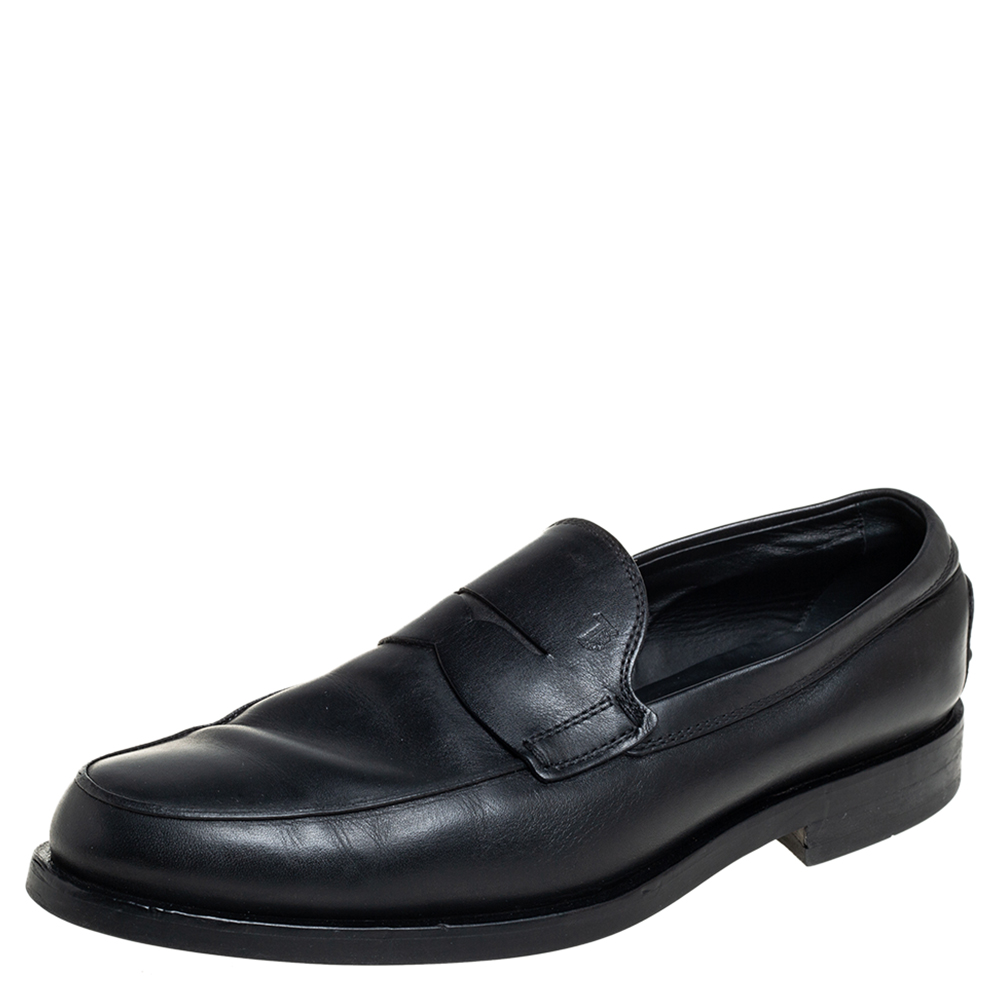 

Tod's Black Leather Slip On Loafers Size