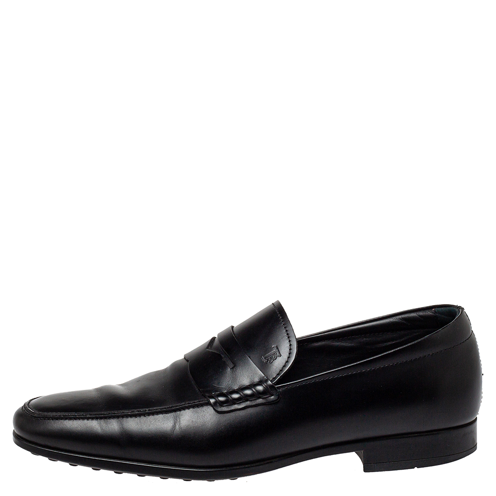 

Tod's Black Leather Penny Loafers Size