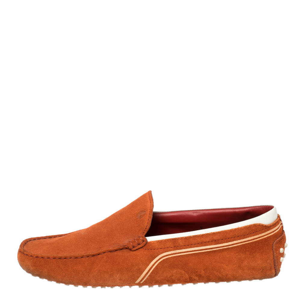 

Tod's for Ferrari Orange Suede and White Leather Loafers Size
