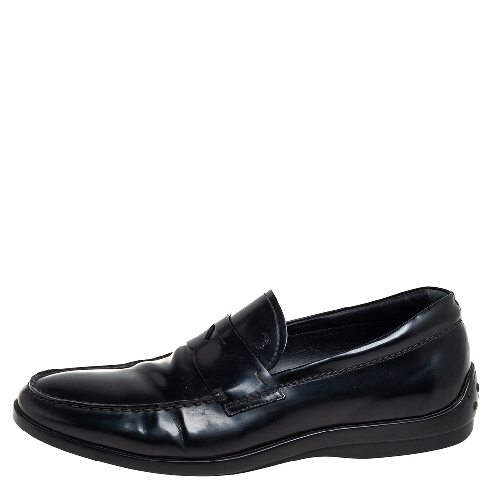 

Tod's Black Leather Penny Slip On Loafers Size