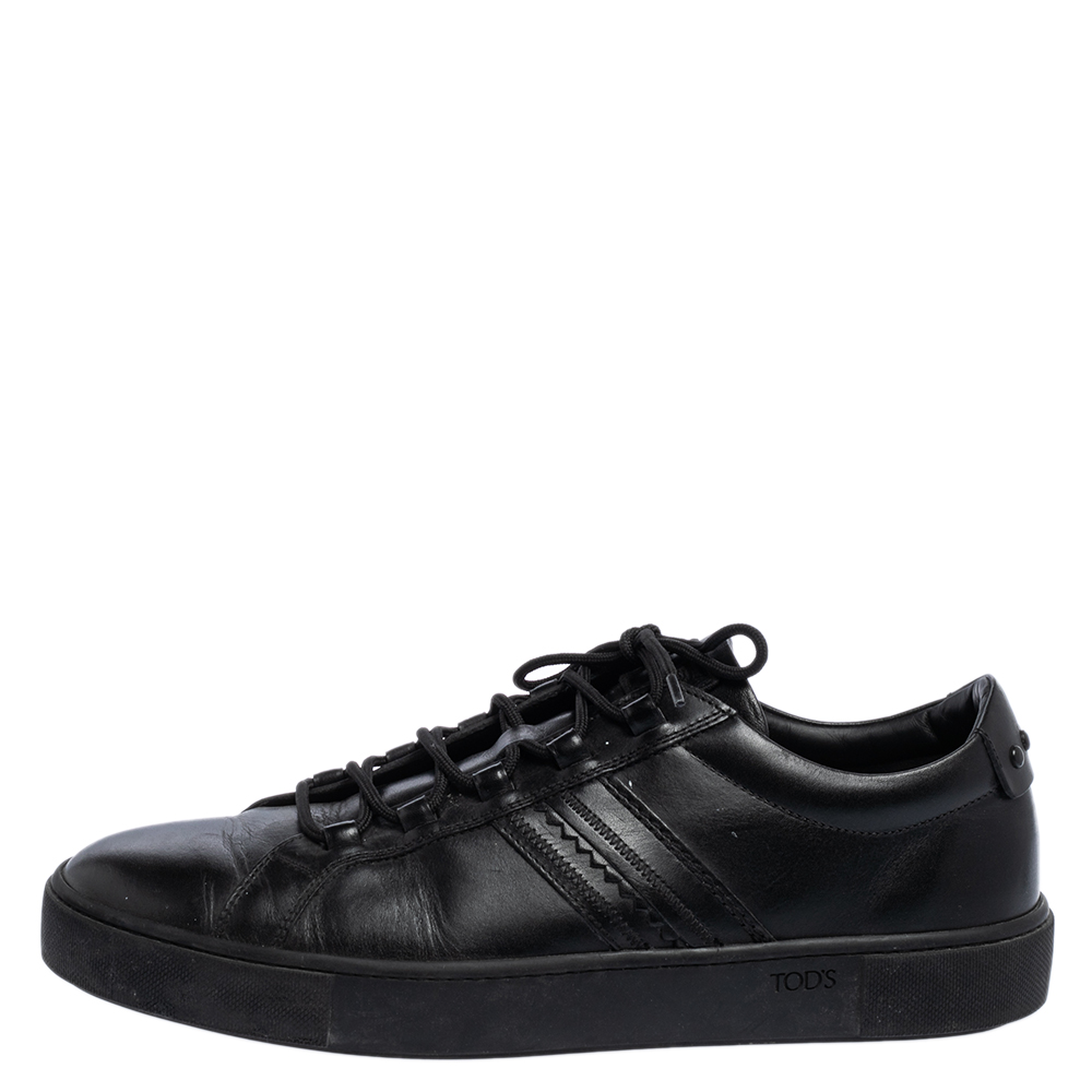 

Tod's Black Leather Low Top Sneakers Size