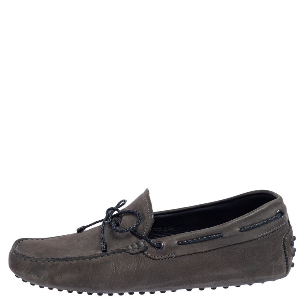 

Tod's Dark Grey Suede Slip On Bow Loafers Size