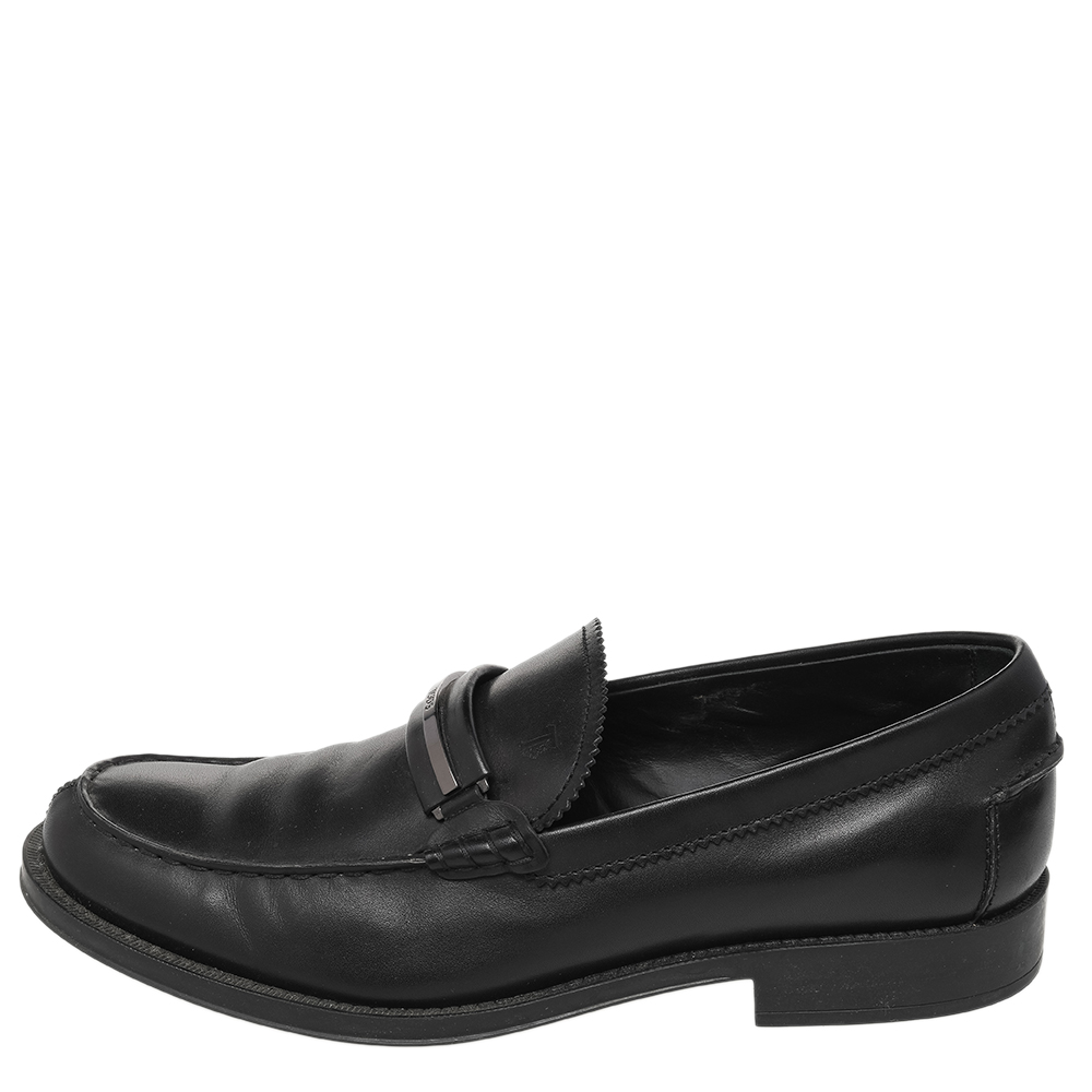 

Tod's Black Leather Lingotto Gomma Slip On Loafers Size