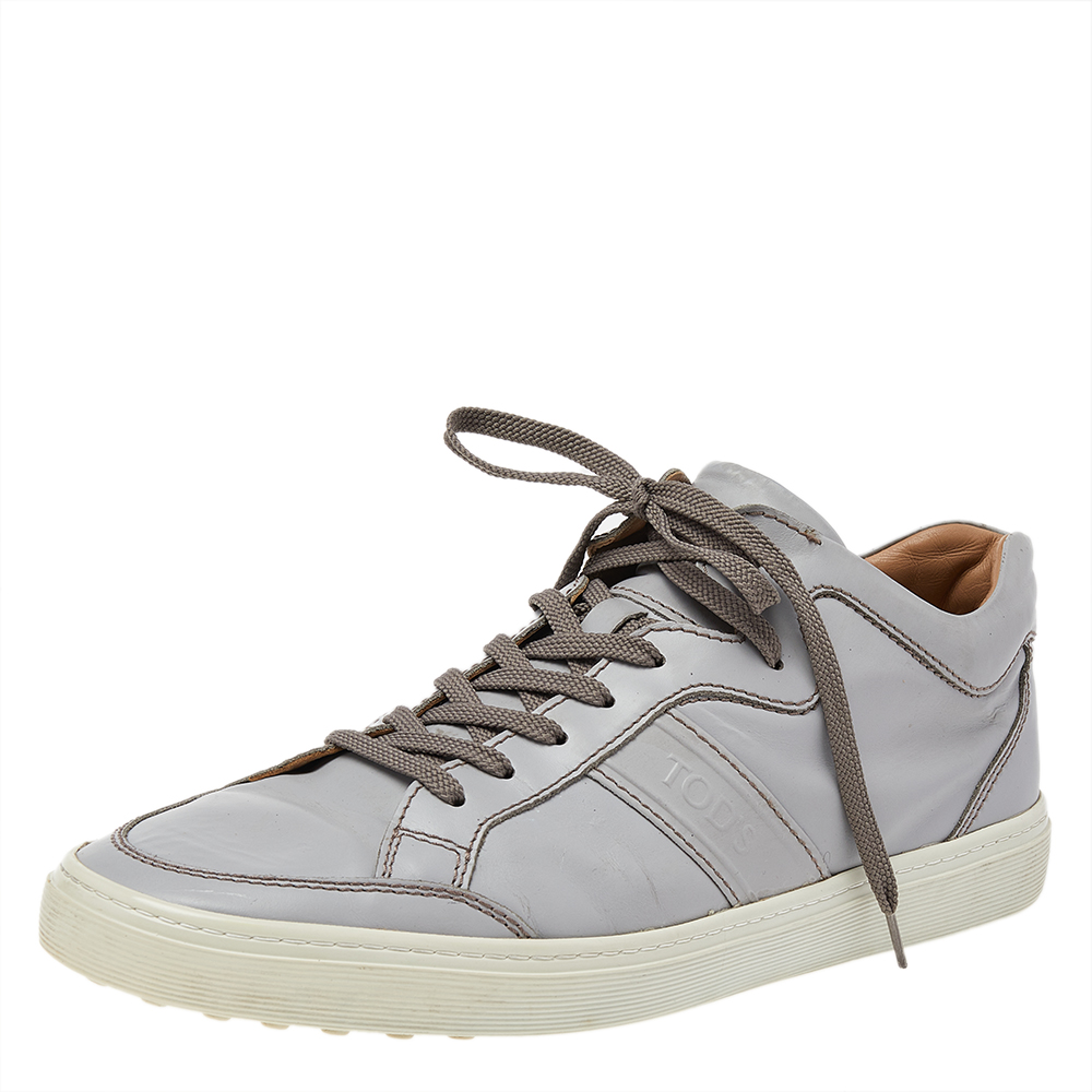 

Tods Grey Leather Low Top Sneakers Size