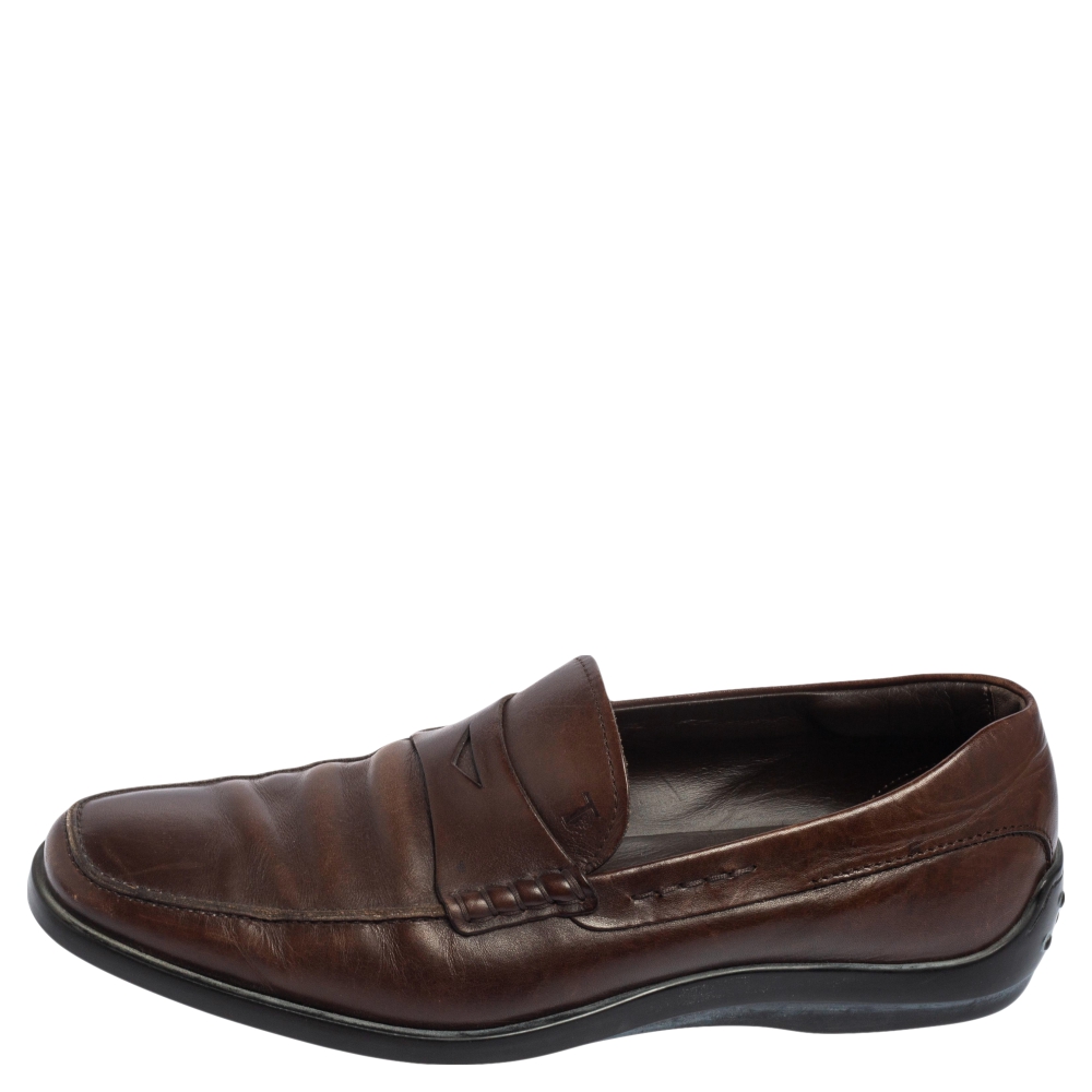 

Tod's Brown Leather Penny Slip On Loafers Size