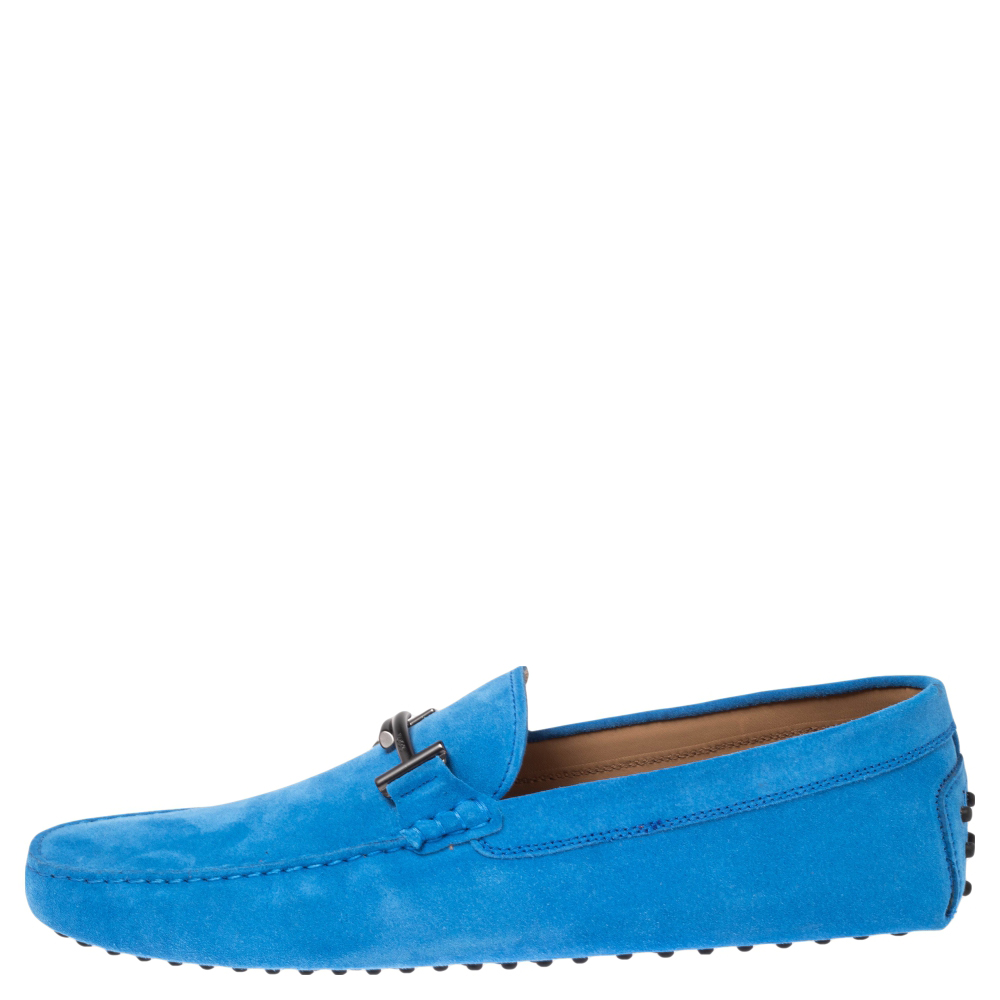 

Tods Blue Suede Gommino Double T Driving Loafers Size