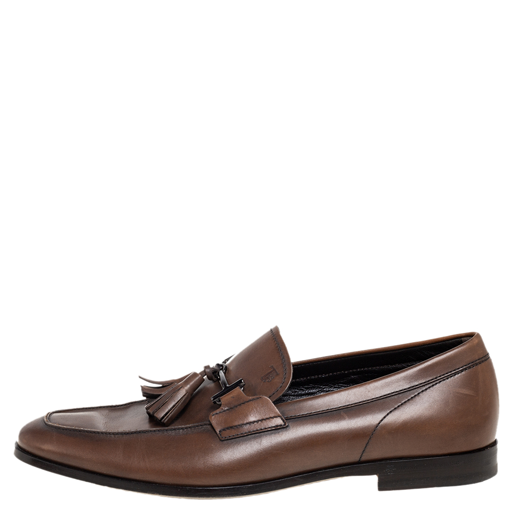 

Tods Brown Leather Tassel Slip On Loafers Size