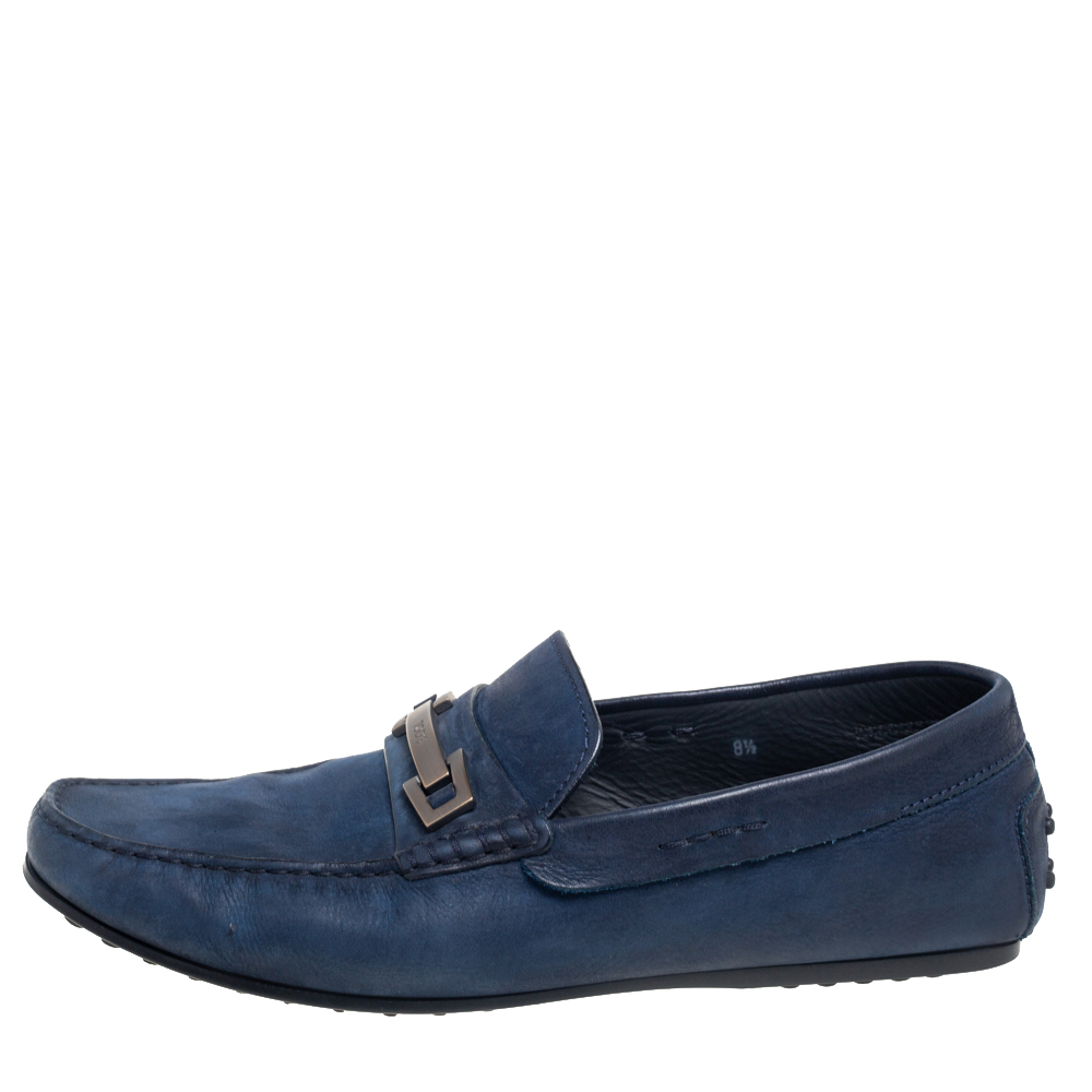 

Tod's Navy Blue Nubuck Leather Bit Slip On Loafers Size