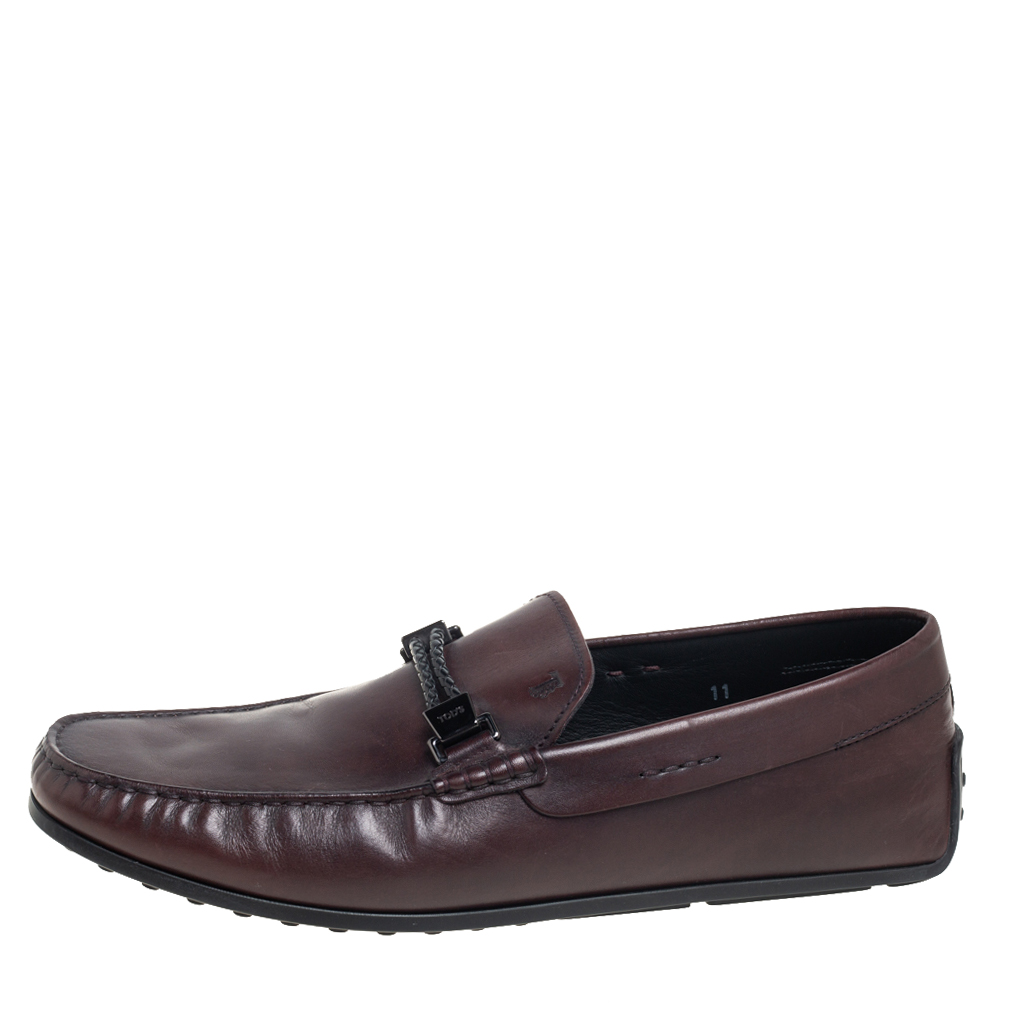 

Tod's Dark Brown Leather Braided Bit Slip On Loafers Size