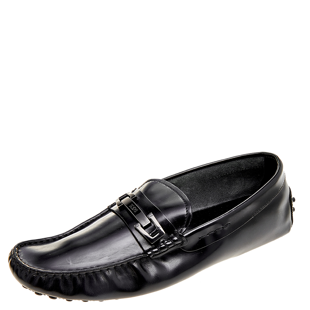 

Tods Black Leather Buckle Loafers Size