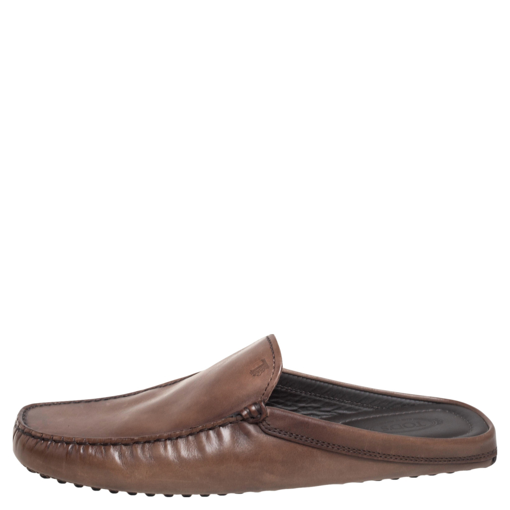 

Tod's Dark Brown Leather Flat Loafer Mules Size