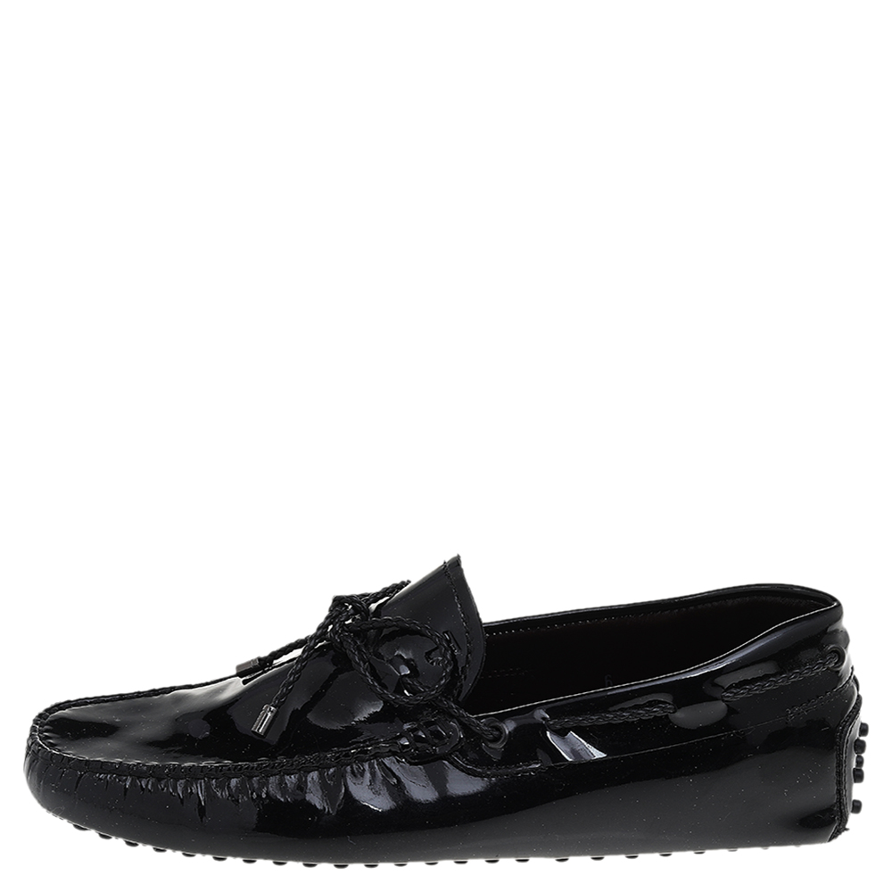 

Tod's Black Patent Leather Bow Slip On Loafers Size