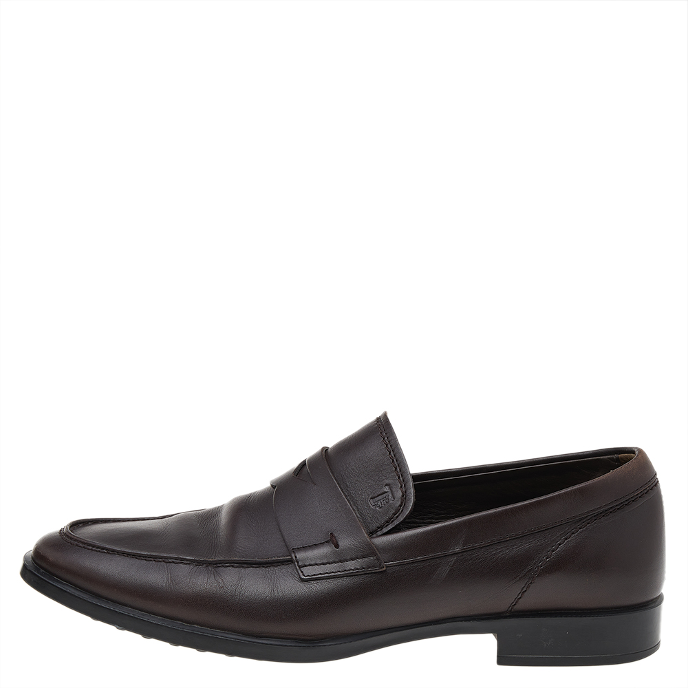

Tod’s Brown Leather Penny Slip On Loafers Size