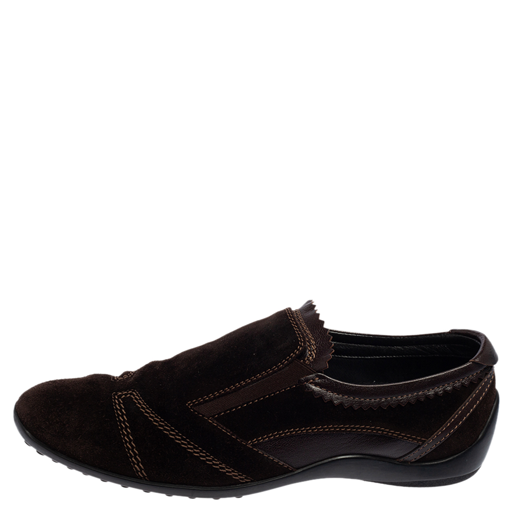 

Tod's Dark Brown Suede Scallop Trim Slip On Sneakers Size