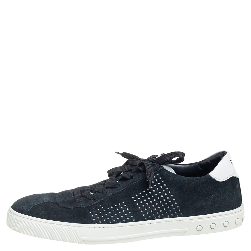 

Tod's Black Suede Perforated T Detail Lace Up Sneakers Size