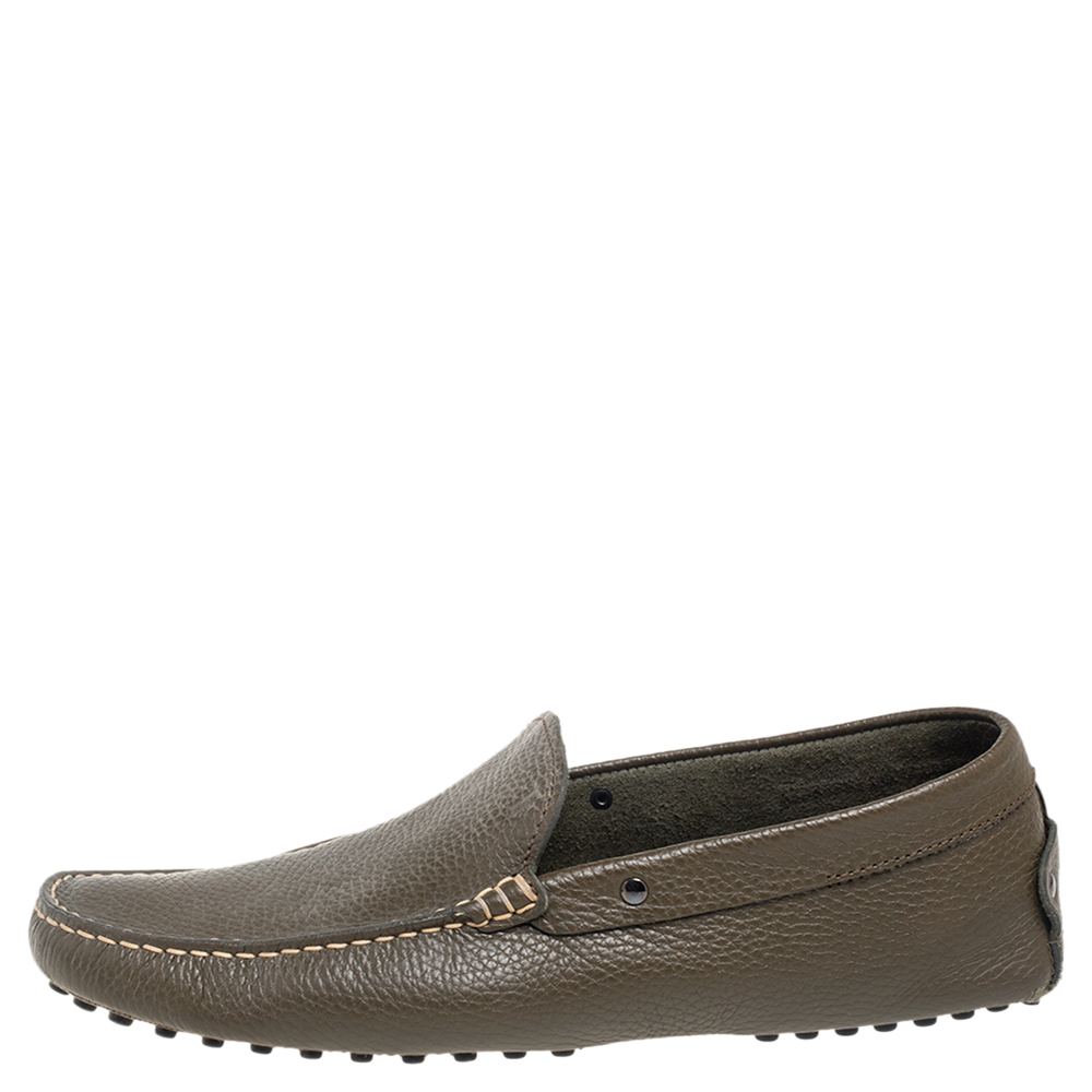 

Tod's Green Leather Slip On Loafers Size