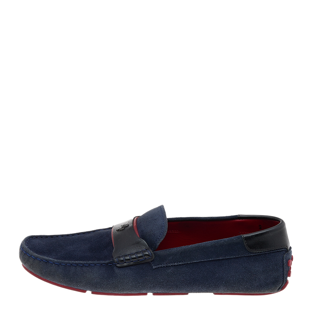 

Tod's For Ferrari Navy Blue/Black Suede and Leather Slip On Loafers Size