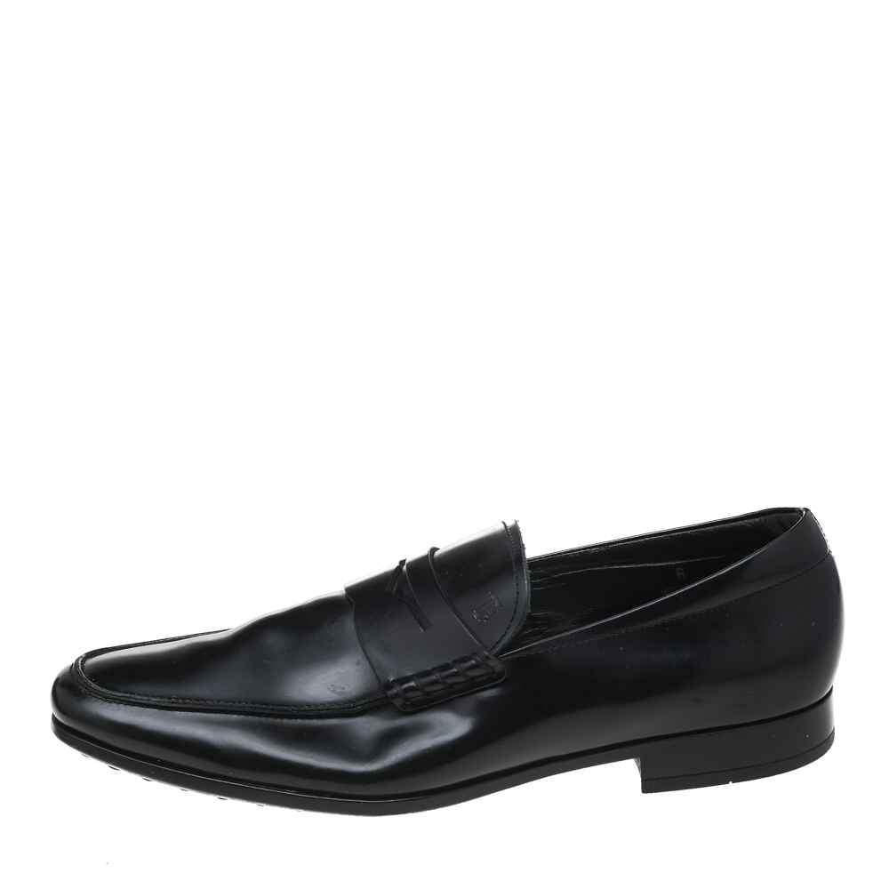 

Tod's Black Leather Slip On Loafers Size