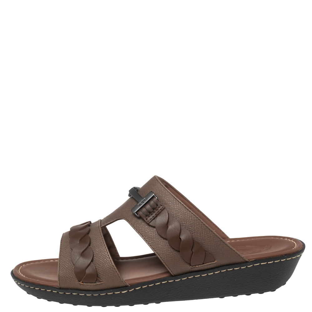 

Tod's Brown Leather Slide Sandals Size