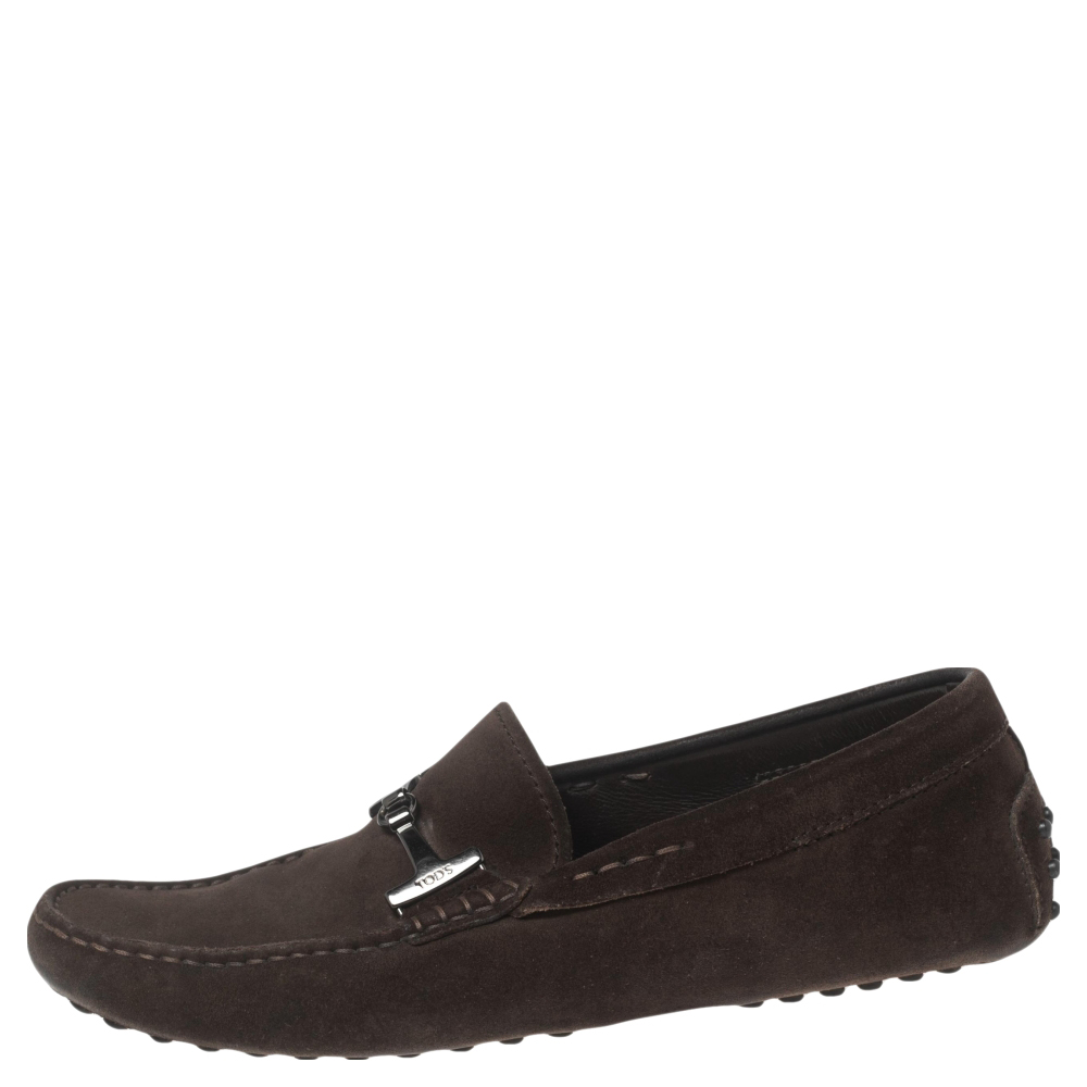 

Tod's Brown Suede Buckle Driver Loafers Size