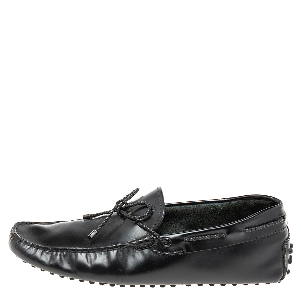 

Tod's Black Leather Braided Bow Driver Loafers Size