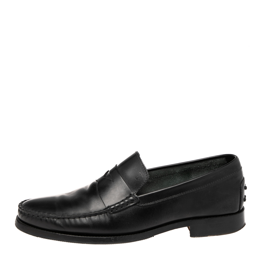 

Tod's Black Leather Penny Slip On Loafers Size