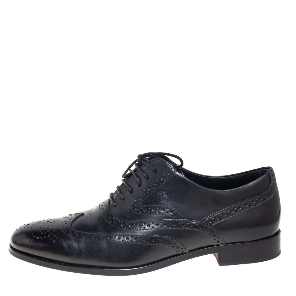 

Tod's Black Brogue Leather Lace Up Oxfords Size