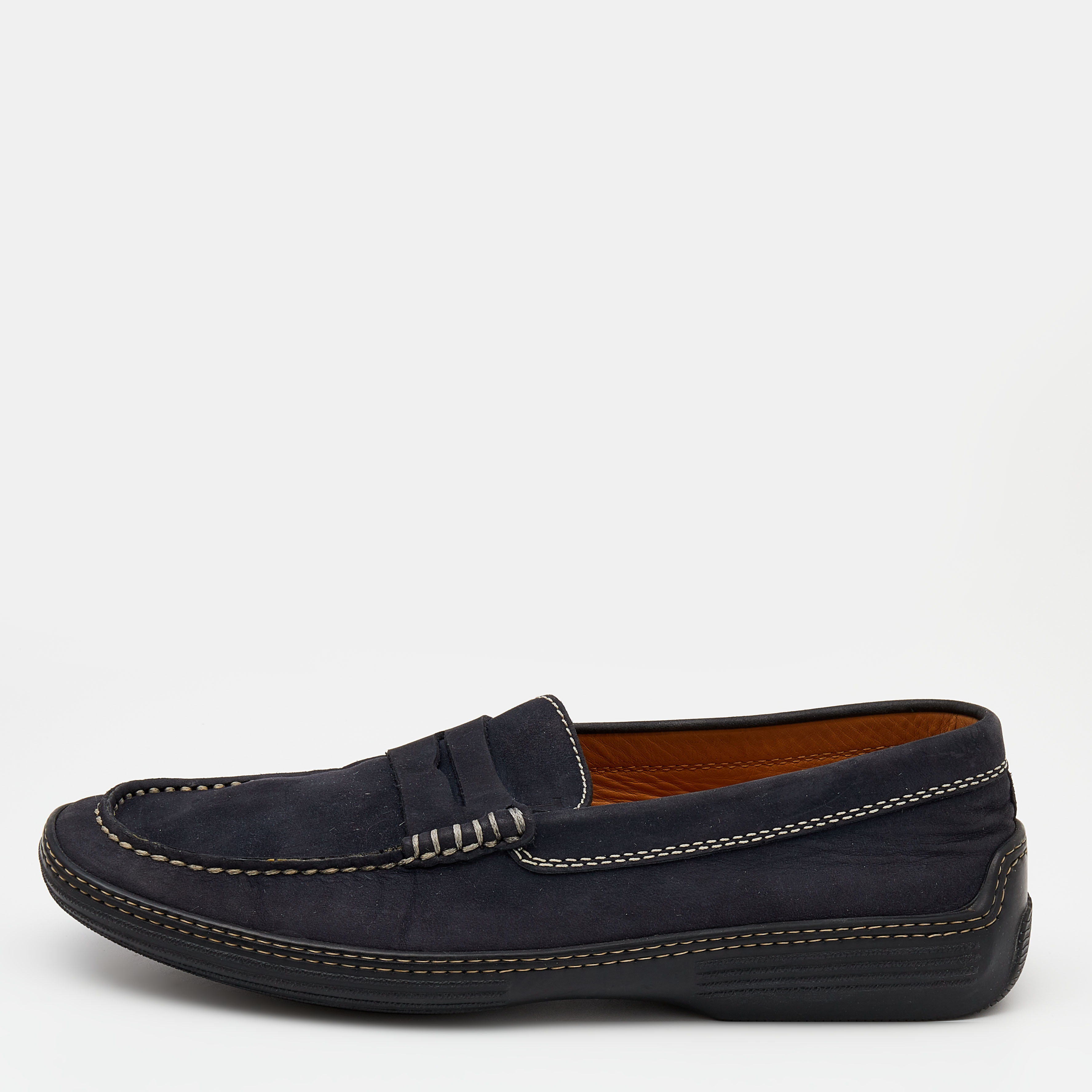 

Tod's Navy Blue Nubuck Leather Penny Slip On Loafers Size