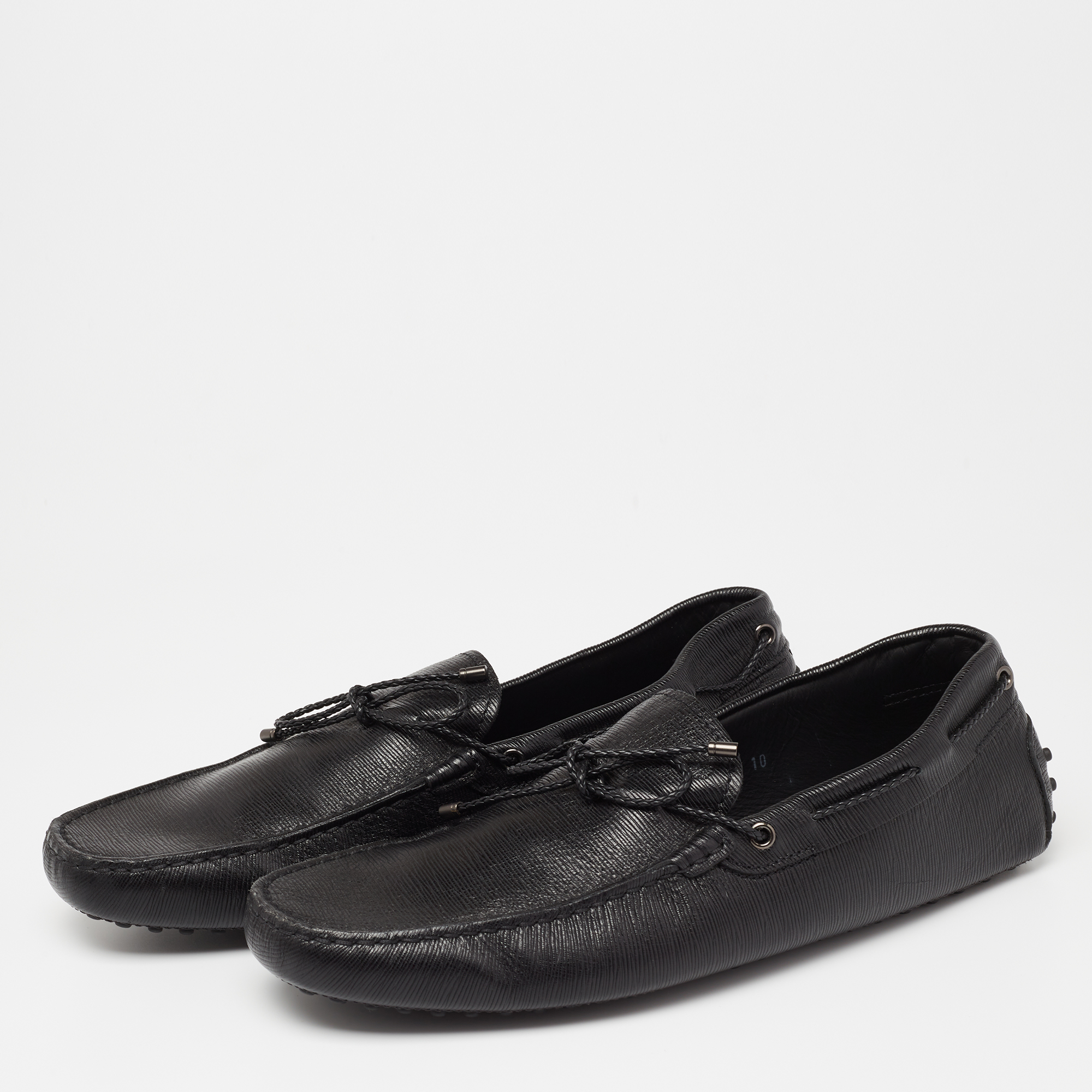 

Tod's Black Leather Bow Gommino Loafers Size