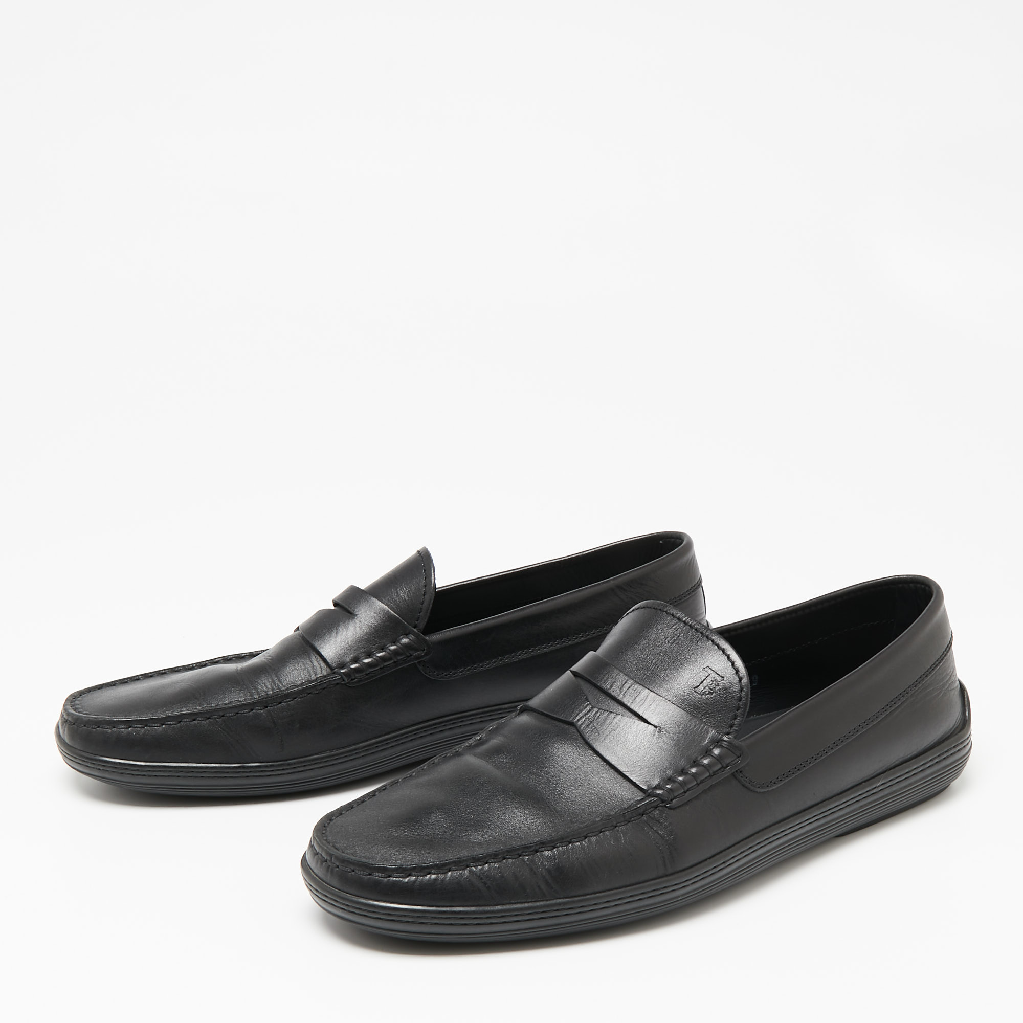 

Tod's Black Leather Penny Slip On Loafers Size