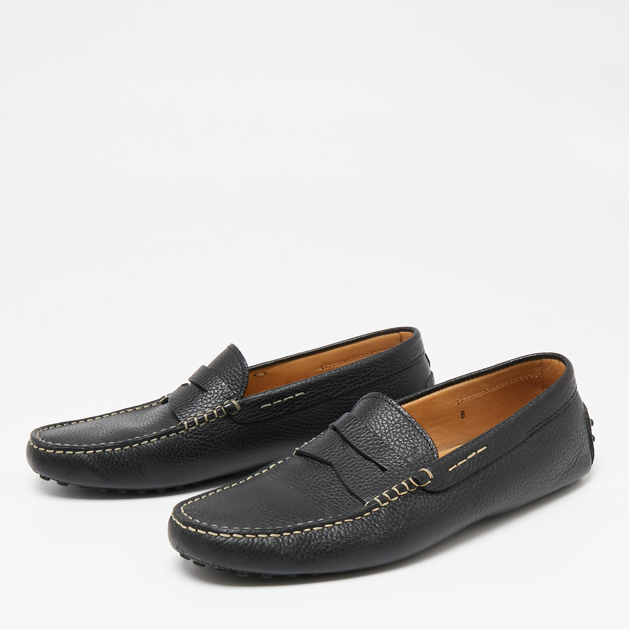 

Tod's Black Leather Penny Slip On Loafers Size